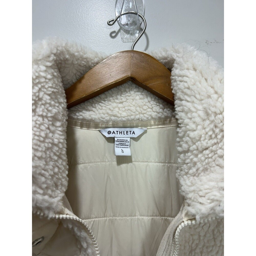 ATHLETA Cozy Day Hybrid Coat Sherpa Size Large Chantilly Cream - Picture 9 of 13
